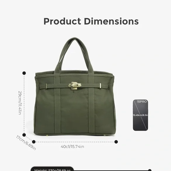 Vintage Stylish and Spacious Boatkin Bag in Green with Gold Buckle - Picture 5 of 6